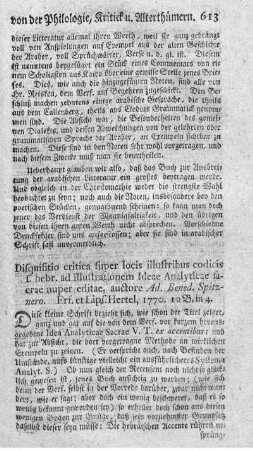 Disquisitio critica super locis illustribus codicis s. hebreae ad ilustrationem ideae analyticae sacrae nuper editae.