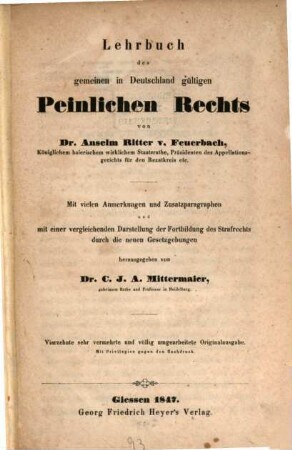 Lehrbuch des gemeinen in Deutschland gültigen peinlichen Rechts
