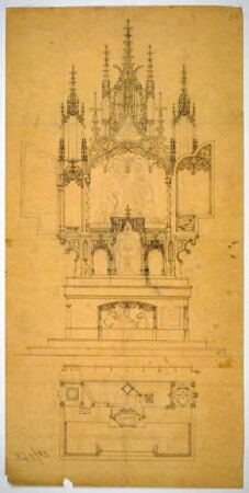 Entwurfszeichnung für den Hochaltar in Zolling, Pfarrkirche St. Johann Baptist