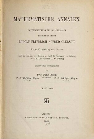 Mathematische Annalen. 33. 1889