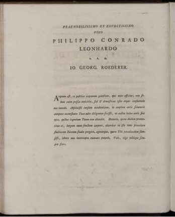 Praenobilissimo et Ervditissimo viro Philippo Conrado Leonhardo S.P.D. Io. Georg. Roederer