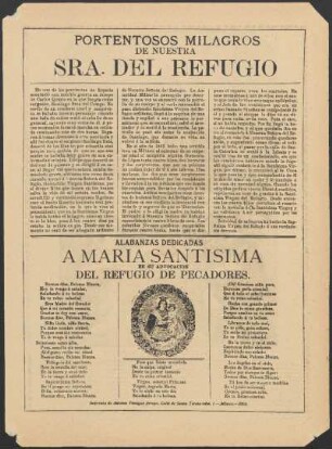 Alabanzas dedicadas a María Santísima en su advovación del refugio de pecadores.