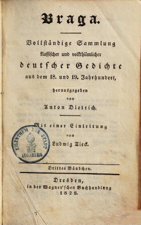 Vollständige Sammlung klassischer und volksthümlicher deutscher Romanzen und Balladen aus dem 18. und 19. Jahrhundert. 3