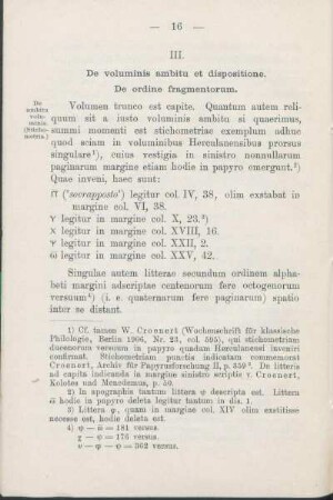 III. De voluminis ambitu et dispositione. De ordine fragmentorum.