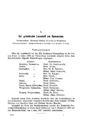 Der griechische Lesestoff am Gymnasium : [Bericht]