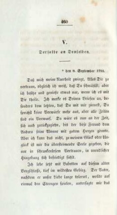 V. Derselbe an Denselben