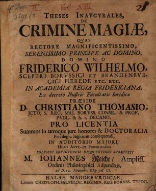 Theses Inavgvrales, De Crimine Magiae