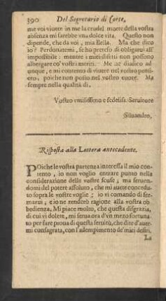 Risposta alla Lettera antecedente.