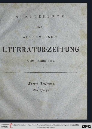 Supplemente zur Allgemeinen Literatur-Zeitung vom Jahre 1785 - Zweyte Lieferung