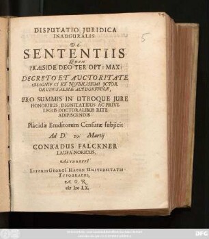 Disputatio Iuridica Inauguralis De Sententiis