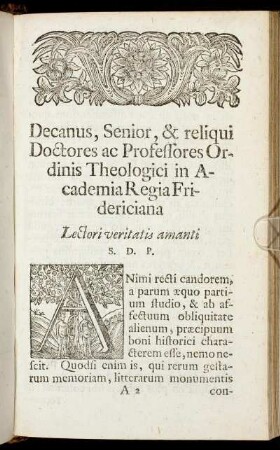 Decanus, Senior, & reliqui Doctores ac Professores Ordinis Theologici in Academia Regia Fridericiana.