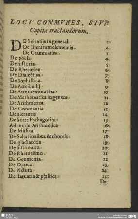 Loci Communes, Sive Capita tractandorum
