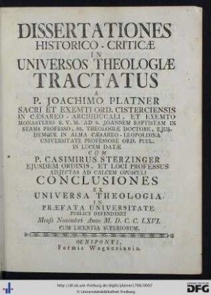 Dissertationes Historico-Criticae In Universos Theologiae Tractatus