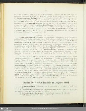 Lehrplan der Gewerbzeichenschule im Lehrjahre 1880/81