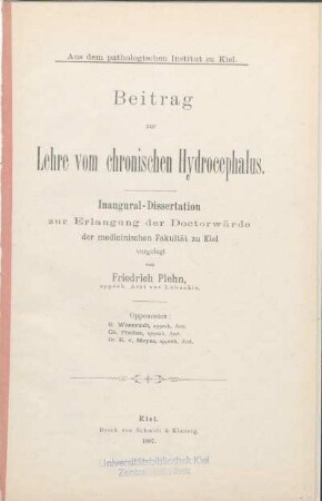 Beitrag zur Lehre vom chronischen Hydrocephalus