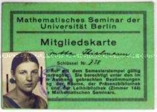 Mitgliedsausweis des Mathematischen Seminars der Universität Berlin