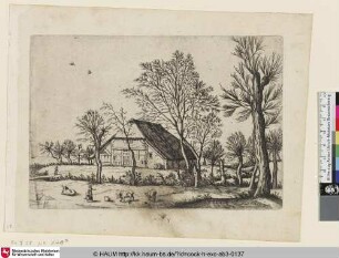 [Farm with Milkmaid and Cows; Bauernhof mit Kühen und einer Bäuerin]
