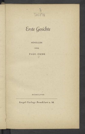 Erste Gesichte : Novellen