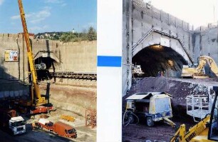Engelbergbasistunnel im Bau Nordportal, Weströhre, Förderband für den Abtransport des Ausbruchmaterials.