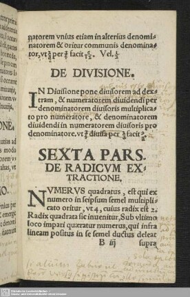 Sexta Pars. De Radicum Extractione