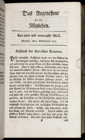 Das zwey und zwanzigste Stück. Montags, den 2. Brachmonat, 1755.