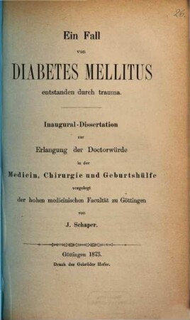 Ein Fall von Diabetes mellitus entstanden durch trauma : Inaugural-Dissertation