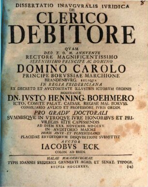 Diss. inaug. iur. de clerico debitore