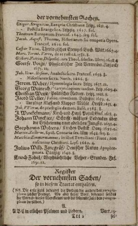 Register der vornehmsten Sachen/ so in diesem Tractat enthalten.