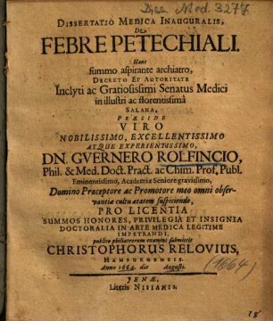 Dissertatio medica inauguralis de febre petechiali