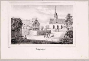 Ortsansicht von Voigtsdorf (Dorfchemnitz-Voigtsdorf) mit Kirche in Mittelsachsen, aus Sachsens Kirchen-Galerie von Hermann Schmidt, 1838, Bd. 2