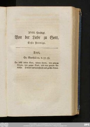 XVIII. Predigt. Von der Liebe zu Gott. Erste Predigt.