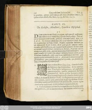 Caput. IX. De Ecclesia, Ministeriô, Synodis ac Disciplinâ.
