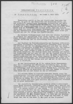 Neenstetten: Visitationsbericht mit Pfarrbericht 1953