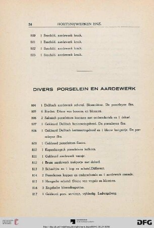 Divers Porselein en Aardewerk (Nr. 804-863)