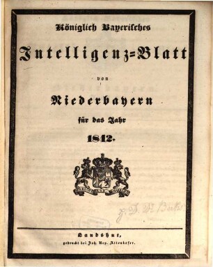 Königlich Bayerisches Intelligenzblatt von Niederbayern. 1842