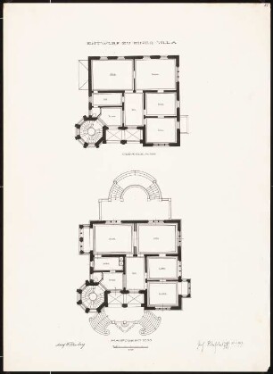 Villa: Grundrisse Ober- und Hauptgeschoss 1:100