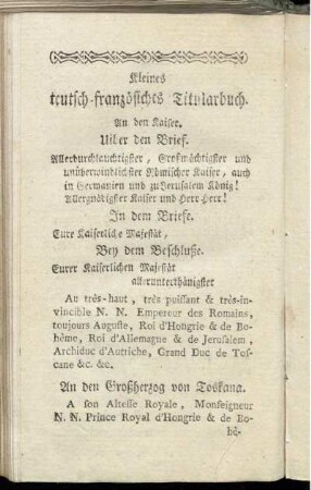 Kleines teutsch-französisches Titularbuch.