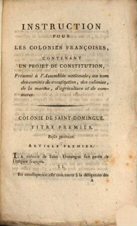 Instruction pour les colonies françaises