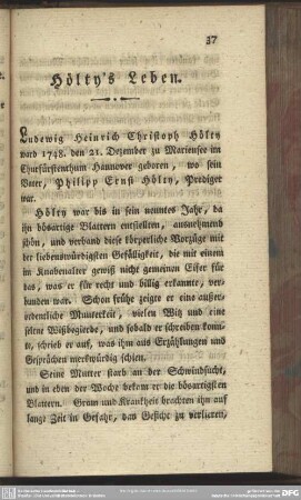 Hölty´s Leben