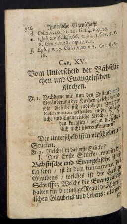 Cap. XV. Vom Unterscheid der Bäbstlischen und Evangelischen Kirchen.