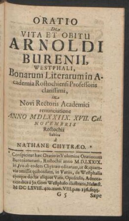 Oratio De Vita Et Obitu Arnoldi Burenii, Westphali, ...
