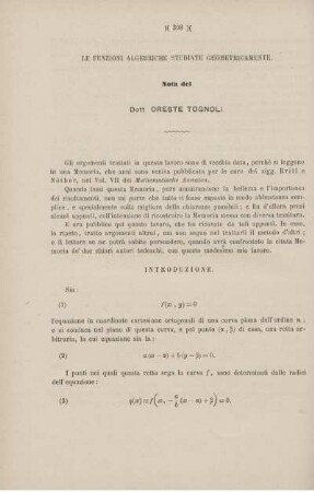 Le funzioni algebriche studiate geometricamente.