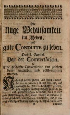 Die beste Manier in Honnêter Conversation sich höflich und behutsam aufzuführen in kluger Conduite zu leben