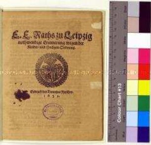 Erneuerte Kleider- und Hochzeitsordnung der Stadt Leipzig