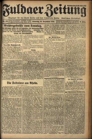 Erste Ausgabe vom Dienstag, den 10. Dezember 1929.
