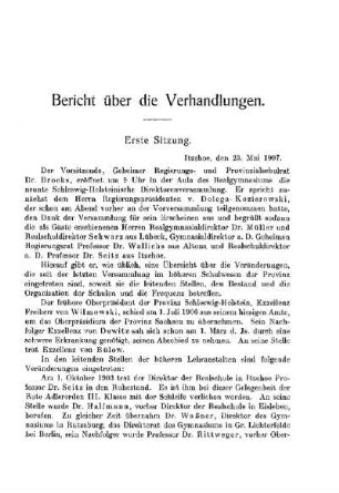 Erste Sitzung : [Bericht über die Verhandlungen]