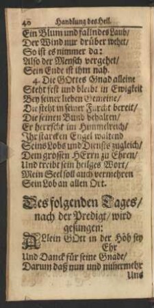 Des folgenden Tages/ nach der Predigt/ wird gesungen