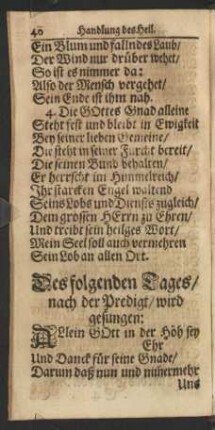 Des folgenden Tages/ nach der Predigt/ wird gesungen