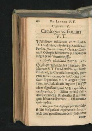 Caput V. Catalogus versionum V. T.