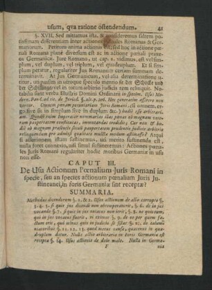 Caput III. De usu Actionum Poenalium Iuris Romani in specie, seu an species actionum poenalium Iuris Iustineanei, in foris Germaniae sint receptae?